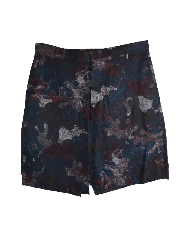 Dior x Peter Doig Oblique Camo Shorts in Multicolor Silk