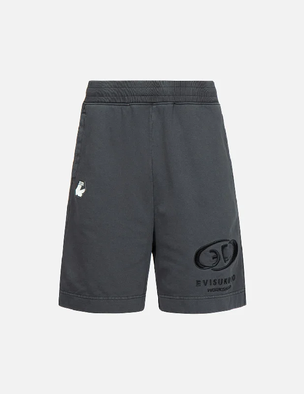 Seagull and Logo Embroidery Garment-dyed Sweat Shorts