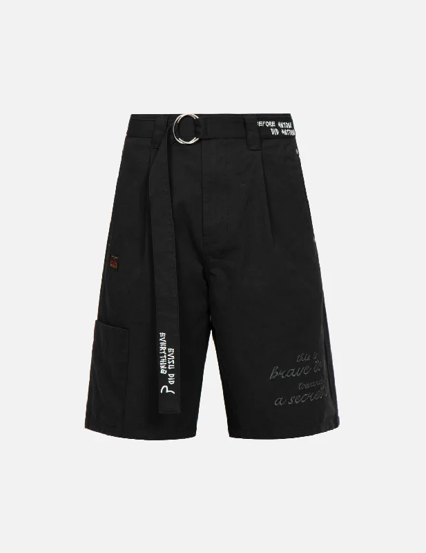 Slogan and Kamon Embroidery Cargo Shorts