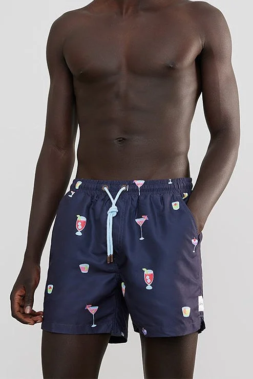 Skwosh Club MENS COCKTAIL PARTY SWIM SHORTS - INDIGO COCKTAIL PRINT