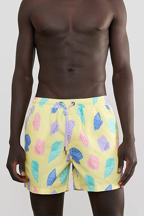 Skwosh Club MENS SHE SELLS SEA SHELLS SWIM SHORTS - YELLOW