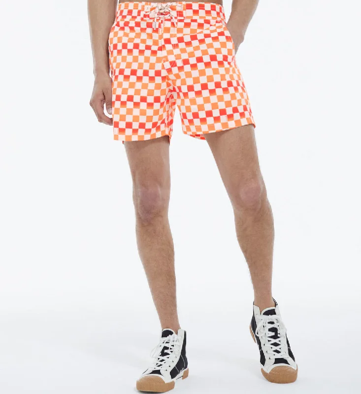 Swim Shorts With Red And Orange Check Motif