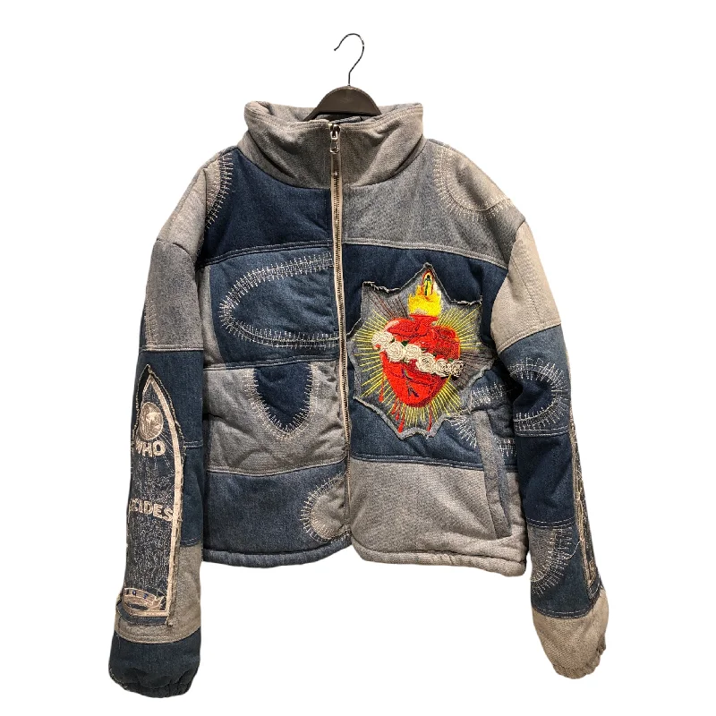 WHO DECIDES WAR/Puffer Jkt/M/L/Denim/BLU/SACRED HEART PUFFER