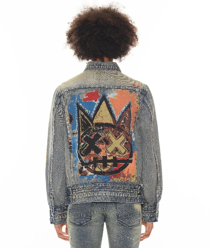 TYPE IV DENIM JACKET WITH DOUBLE CUFF AND WAISTBAND IN BASQ