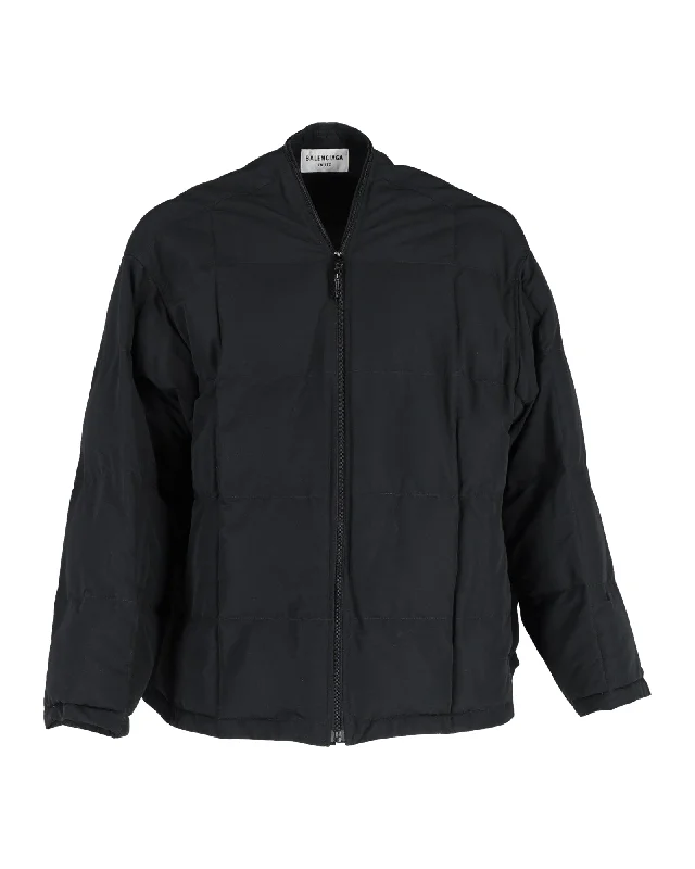 Balenciaga Front Zip Quilted Bomber Jacket in Black Polyester