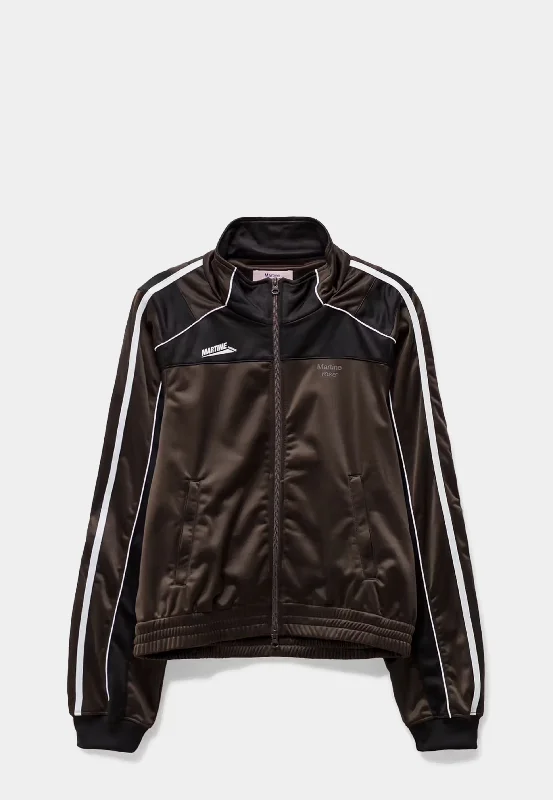 MARTINE ROSE Woven Shrunken Knit Shine Track Jacket - Brown/Black