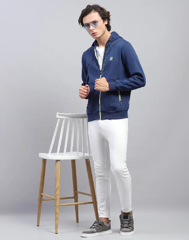 Men Navy Blue Solid Hooded Full Sleeve Sweatshirt