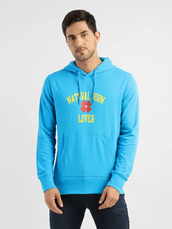 Men's Printed Hooded Sweatshirt Blue