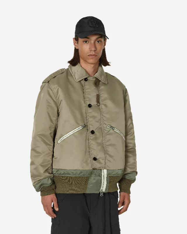 Nylon Twill Bomber Jacket Khaki