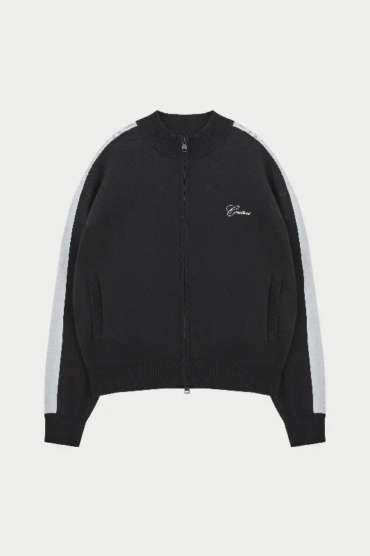 SIDE STRIPE KNITTED TRACK JACKET - BLACK