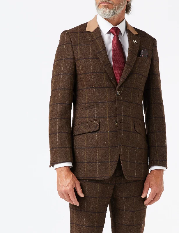 EVAN - TWEED HERRINGBONE BROWN CHECK JACKET & WAISTCOAT