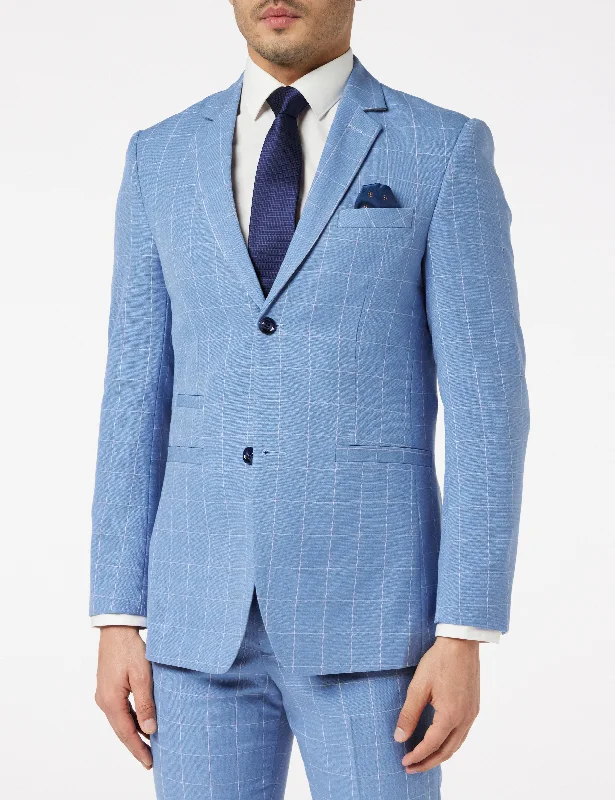 GABIN - SKY BLUE WINDOWPANE CHECK JACKET & WAISTCOAT