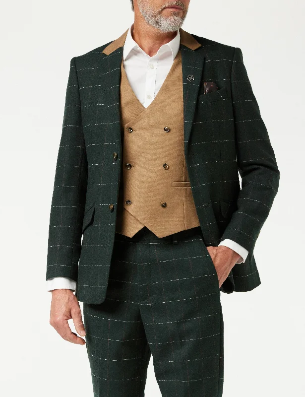 GREEN HERRINGBONE TWEED CHECK JACKET & WAISTCOAT