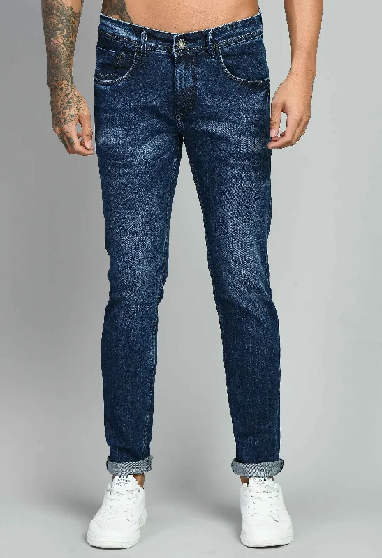 Men's Blue Flat Finish Straight Fit Jeans