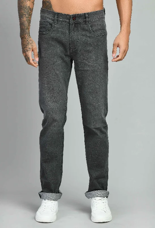 Men's Grey Black Straight Fit Jeans