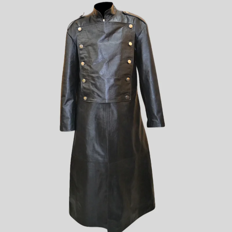 Mens Leather Imperial Military Royal Trench Long Coat