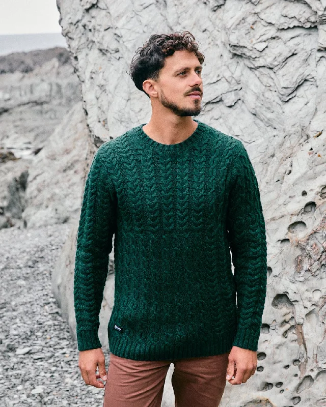 Patched - Mens Oversized Cable Knit Jumper - Dark Green