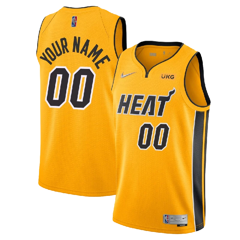 Personalized Nike Miami HEAT Trophy Gold Swingman Jersey