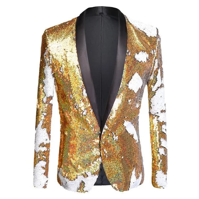 The Tristan Sequin Slim Fit Blazer Suit Jacket - Gold