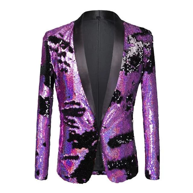 The Tristan Sequin Slim Fit Blazer Suit Jacket - Plum