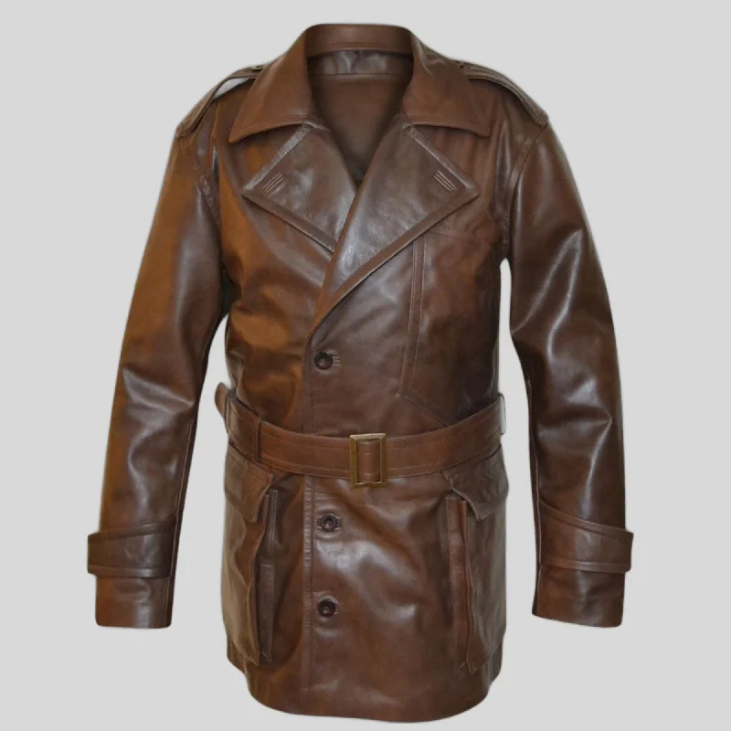 World War 1 Regulation U.S. Army Air Service Flying Pilot Brown Leather Trench Coat Men's