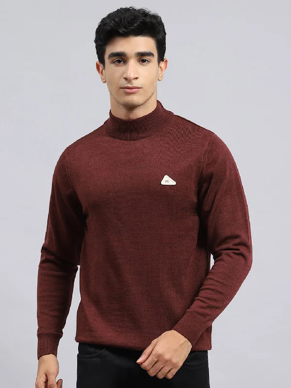 Men Brown Solid Pullover