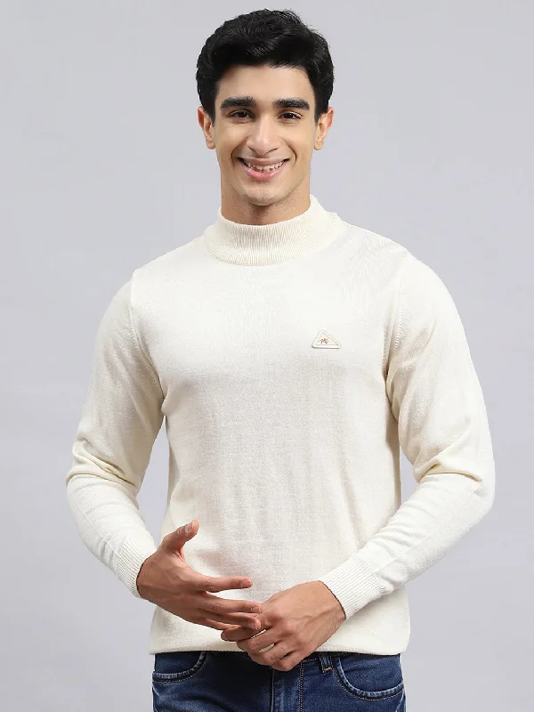 Men Cream Solid Pullover