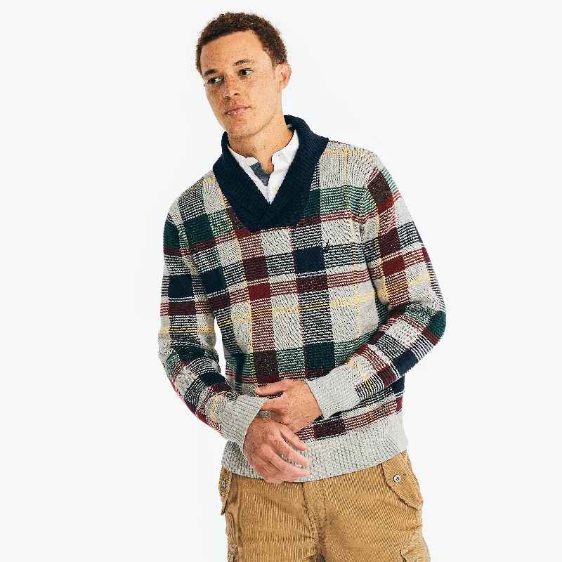 Nautica Mens Shawl-Neck Plaid Sweater